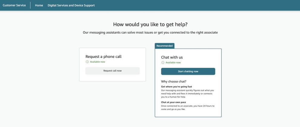 call or chat with amazon customer services